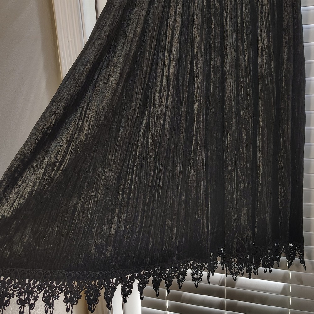 Vintage Whimsigoth Maxi Skirt Women L Lace Velvet Dark Romantic SteamPunk Black - Picture 4 of 7